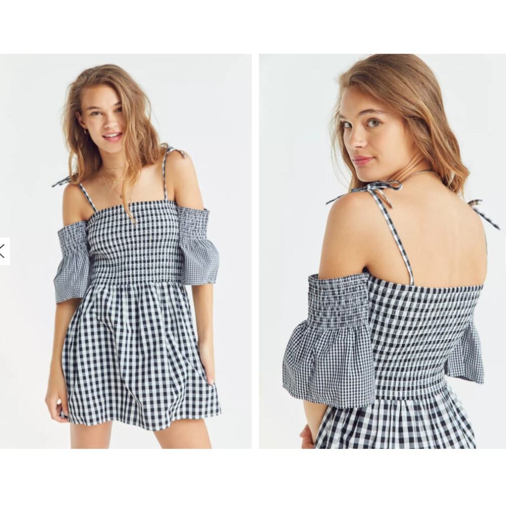 Vetiver Women's Brigette Black & White Cold-Shoulder Gingham Mini Dress Size 6